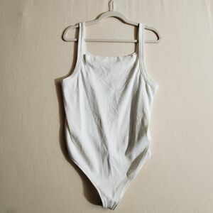 Anthropologie Pilcro | White Square Neck Thong Ribbed Body Suit | Size 2X | NWT